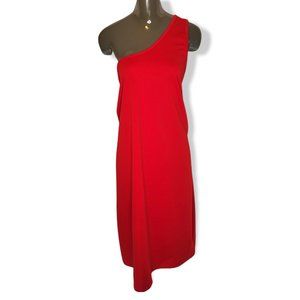 Curvy Sense Women's Red Plain One Shoulder Dress